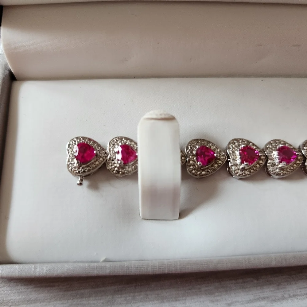 NWT SS‎ Created Ruby Heart Shaped Bracelet